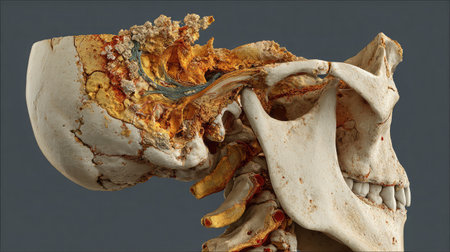 High-detail D anatomical scan of cranial base with emphasis on the sphenoid joint structureの素材