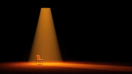 Empty chair under a single warm spotlight, creating theater-like moodの素材