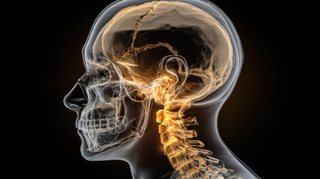 Artistic medical visualization of the sphenoid joint surrounded by warm, soft lightingの素材
