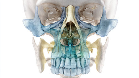 Digital anatomical model of the sphenoid joint in soft pastel tones on a white backgroundの素材