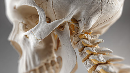 Sagittal view of skull anatomy with focus on the sphenoid joint under soft clinical lightingの素材