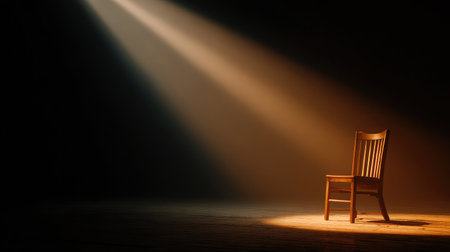 Empty chair under a single warm spotlight, creating theater-like moodの素材