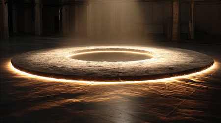 Bright spotlight on textured concrete floor, creating a strong circular glowの素材