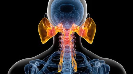 Highlighted rendering of the sphenoid joint's wings and body in a softly lit anatomical diagramの素材