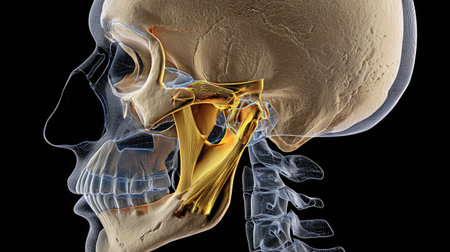 Realistic rendering of the sphenoid joint in context with the ethmoid and frontal bones, softly litの素材