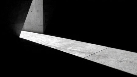 High-contrast spotlight illuminating part of concrete floor with dramatic fadeの素材
