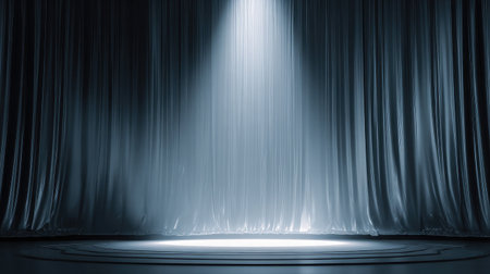 Spotlight illuminating textured curtain backdrop in empty performance hallの素材