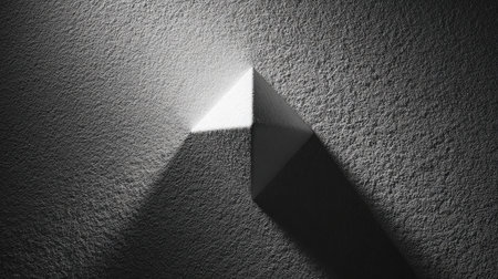 Spotlight casting silhouette shadow of geometric object on monochrome backgroundの素材