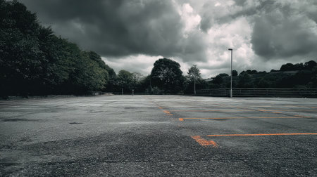 Empty countryside parking area with gravel texture and faint space markingsの素材