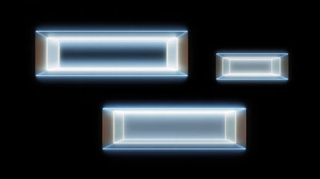 Glowing neon rectangles floating in a black void, giving off a surreal sci-fi effectの素材