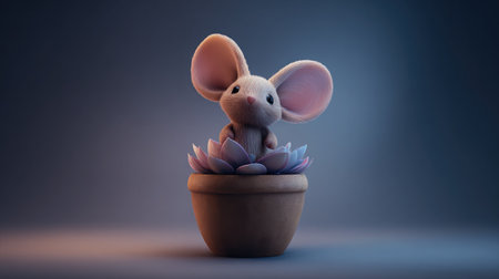 A bunny inside a flower pot with ears sticking out adorablyの素材