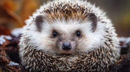 A close-up of a hedgehog curled into a ball with its face barely peeking outの素材