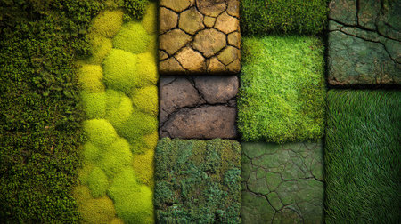 A mix of green moss textures creating an earthy and organic backgroundの素材