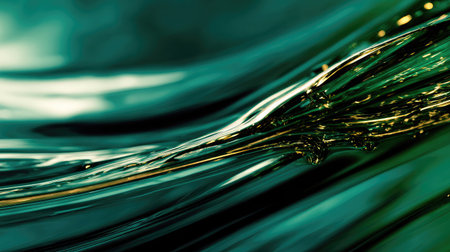 Green abstract liquid texture flowing with dynamic light reflectionの素材