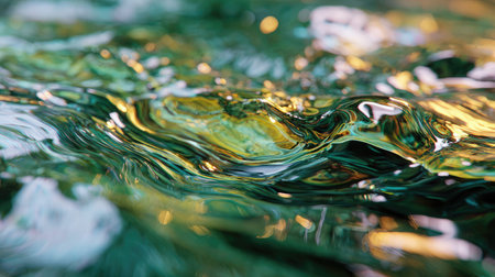 Green abstract liquid texture flowing with dynamic light reflectionの素材