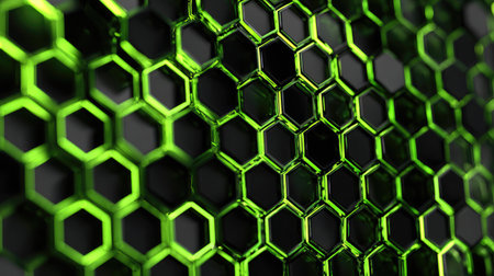 Green grid mesh background giving a futuristic digital impressionの素材
