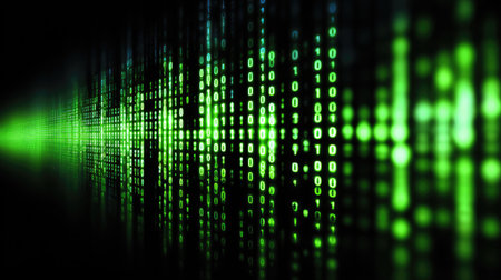 Green LED light pattern glowing against a dark tech-themed backdropの素材