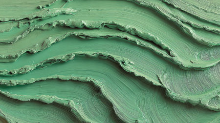 Layers of different green paint strokes on canvas giving an abstract textured lookの素材