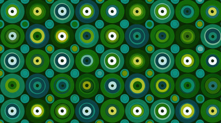 Repeating geometric pattern in green tones forming a retro-style seamless backgroundの素材