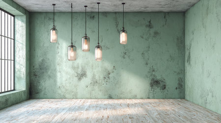 Subtle textured green wall with gentle lighting ideal for minimal backgroundsの素材