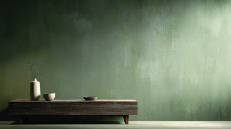 Subtle textured green wall with gentle lighting ideal for minimal backgroundsの素材
