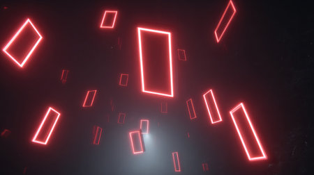 Glowing neon rectangles floating in a black void, giving off a surreal sci-fi effectの素材