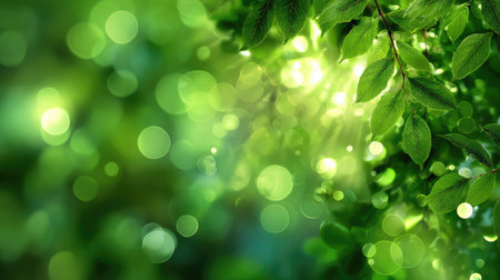 Out-of-focus nature background in bright green with gentle light bokehの素材