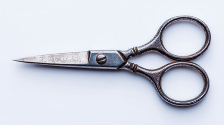 Clean image of barber scissors for mustache trimming, closed position on white backgroundの素材