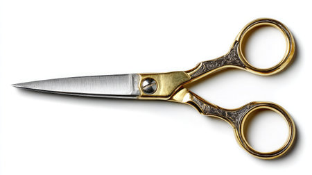 Isolated image of mustache scissors with curved handles and slim blades, white backgroundの素材