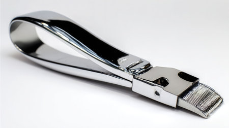 Nail clipper with built-in file and curved handle on white background, professional grooming toolの素材