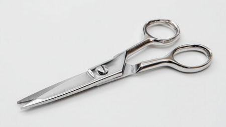 Sleek metal scissors designed for trimming facial hair resting on white backgroundの素材