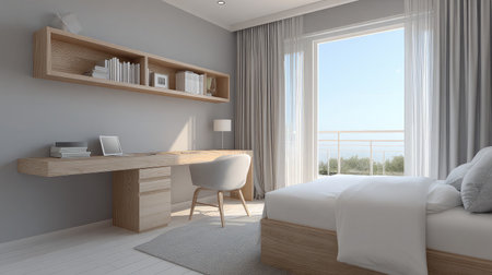 Interior of property with empty walls shown furnished in AR view on tabletの素材