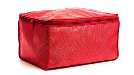 High-quality zippered storage bag box with structured sides placed neatly on whiteの素材