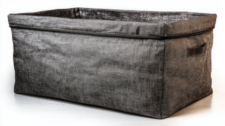 High-quality zippered storage bag box with structured sides placed neatly on whiteの素材