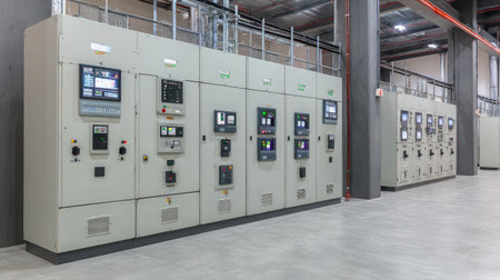 Electrical panels and voltage regulators in a modern power plantの素材