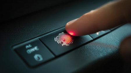 Close-up of fingerprint scanner symbolizing secure digital business accessの素材