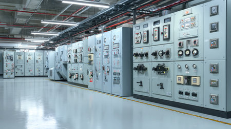 Emergency power cut-off station and alarms in a nuclear energy facilityの素材