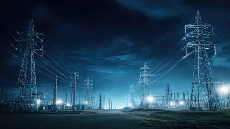 High-voltage lines connecting a substation to a main power generation stationの素材
