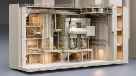 Inside view of a biomass power plant with conveyor and furnace technologyの素材