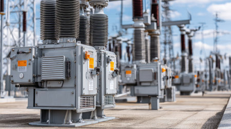 Lightning arresters and surge protection units in outdoor power distribution stationの素材