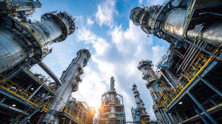 Multiple-stage distillation towers aligned for maximum separation efficiency in oil refiningの素材