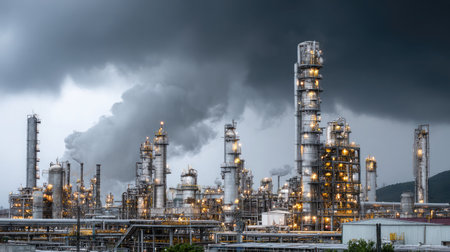 Powerful processing units separating petroleum products through distillation and condensationの素材