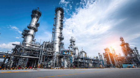 Ultra-clean distillation plant with modern pipework and control systems refining crude oilの素材