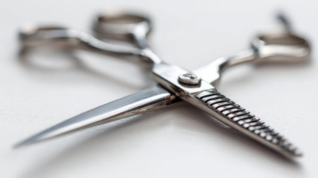 Barber scissors for mustache grooming isolated on white with clear detail and soft lightの素材