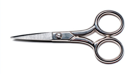 Isolated image of mustache scissors with curved handles and slim blades, white backgroundの素材