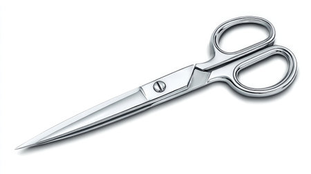 Minimalist image of scissors with narrow tip and sleek handle design, isolated on whiteの素材