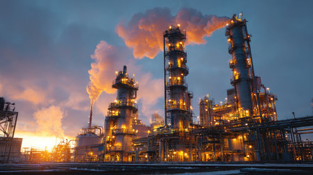 Powerful processing units separating petroleum products through distillation and condensationの素材