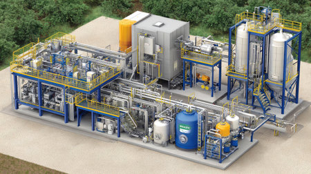 Futuristic oil refinery design with digital control systems and high-output distillation unitsの素材