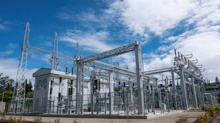 High-voltage lines connecting a substation to a main power generation stationの素材
