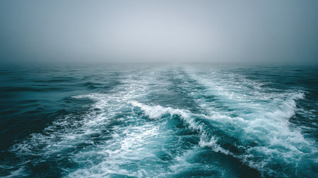 Serene seascape with dolphin trail lines forming across the ocean surfaceの素材